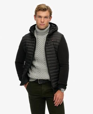 Superdry hooded storm fleece hybrid jas, gewatteerd lijf en fleece mouwen –