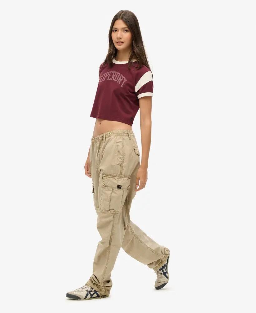 superdry Spodnie Low Rise Para Cargo damskie — 100% bawełna, Stonewash Taupe 2/6