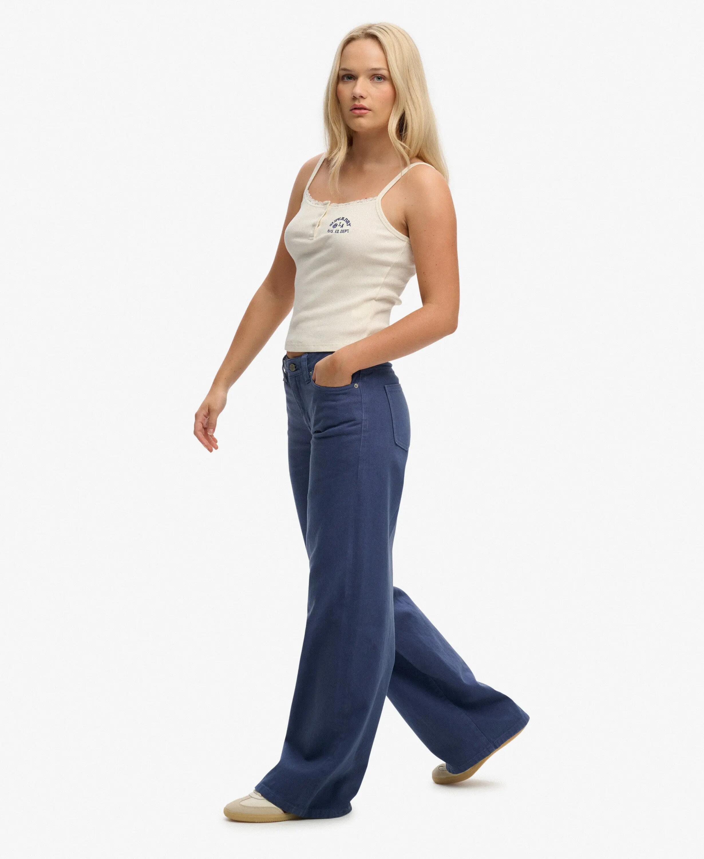 superdry Pantalon Mid Rise Baggy en coton - coupe large – Mariner Navy 5/6