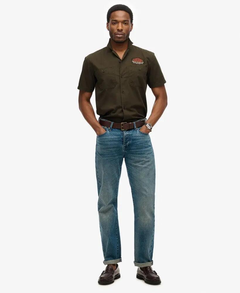 superdry Short Sleeve Mechanic Shirt aus 100% Baumwolle Olive 2/6