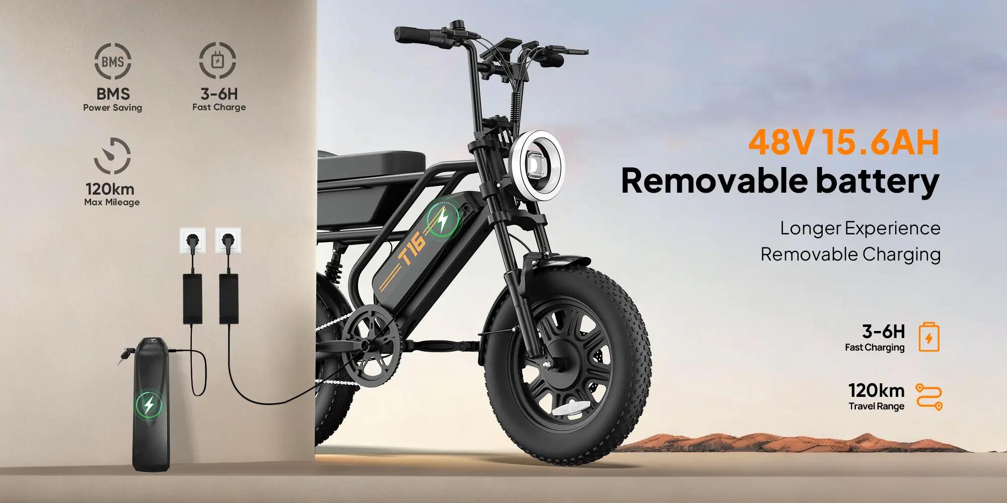 Bicicletta elettrica URLIFE T16 Full Suspension con batteria da 48V 13Ah 3/5