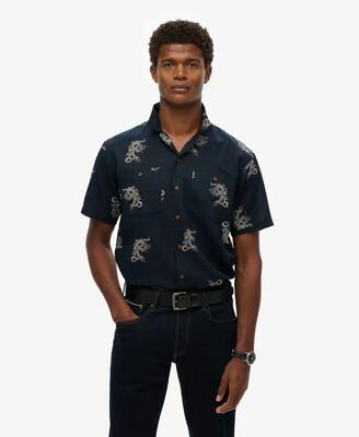 Superdry short sleeve beach shirt linnenmix – draconic navy