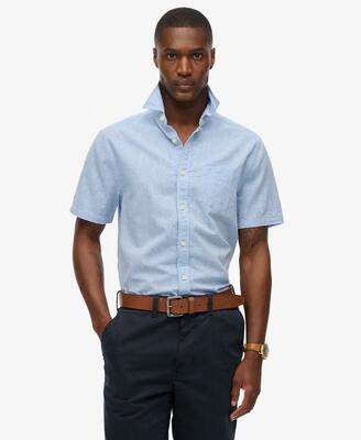 Superdry city katoen-linnen korte mouw overhemd sky blue chambray