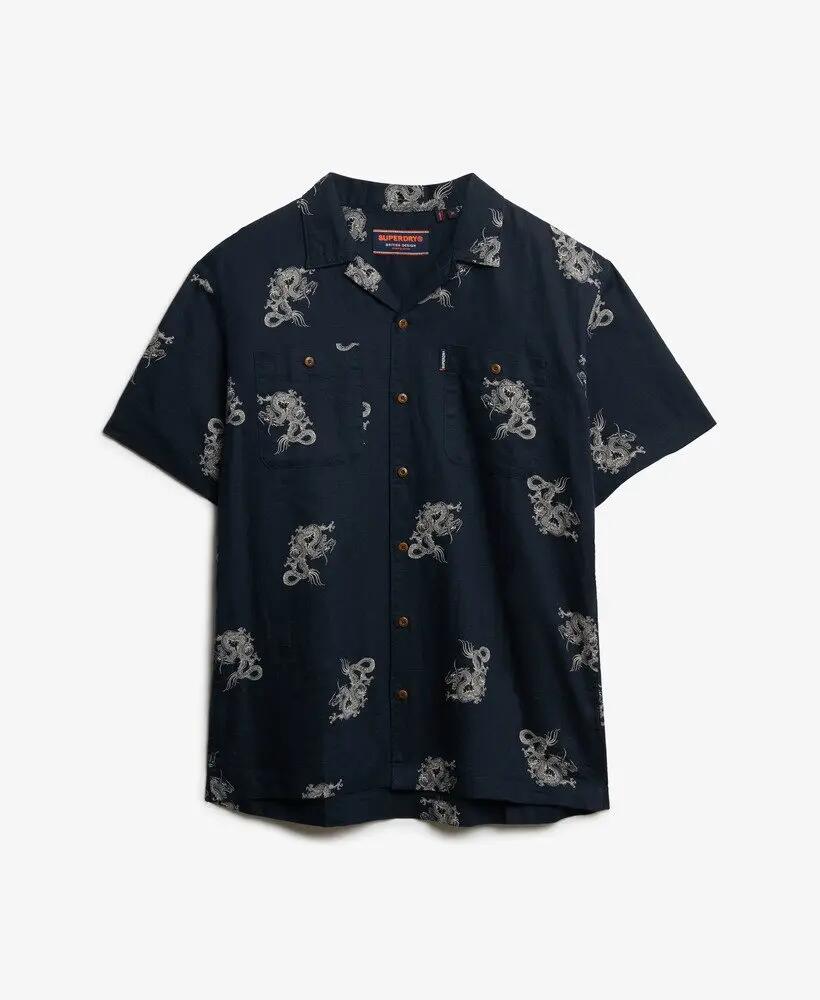 superdry Short Sleeve Beach Shirt linnenmix – Draconic Navy 6/6