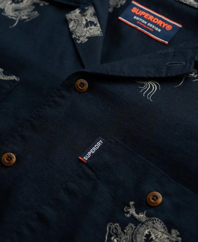 superdry Short Sleeve Beach Shirt linnenmix – Draconic Navy 5/6