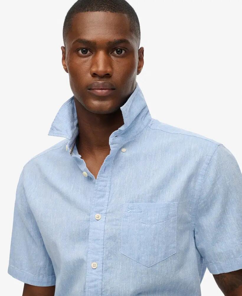 superdry City Cotton Linen korte mouw overhemd katoen-linnen 3/4