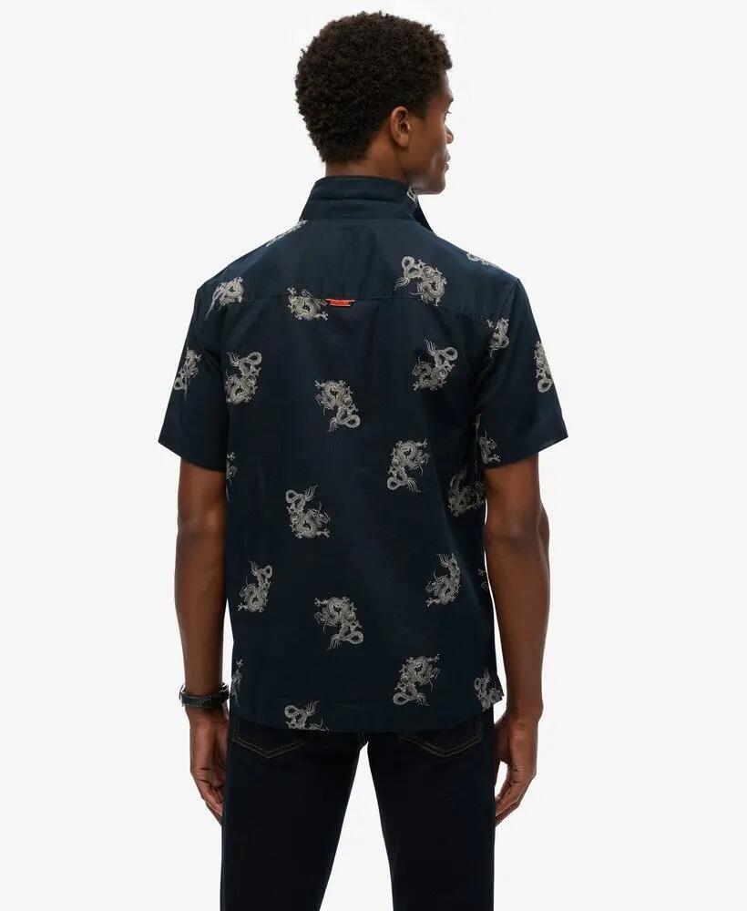 superdry Short Sleeve Beach Shirt linnenmix – Draconic Navy 4/6
