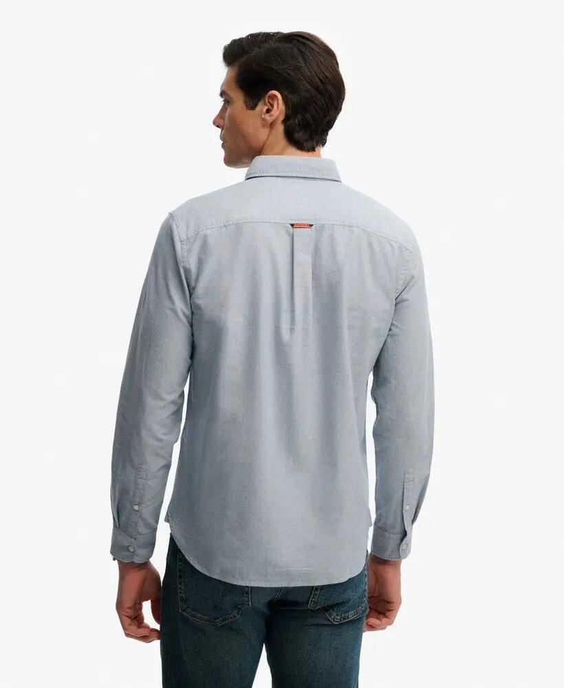 superdry Chemise Essential Oxford manches longues en coton – Deep Blue Chambray 5/7