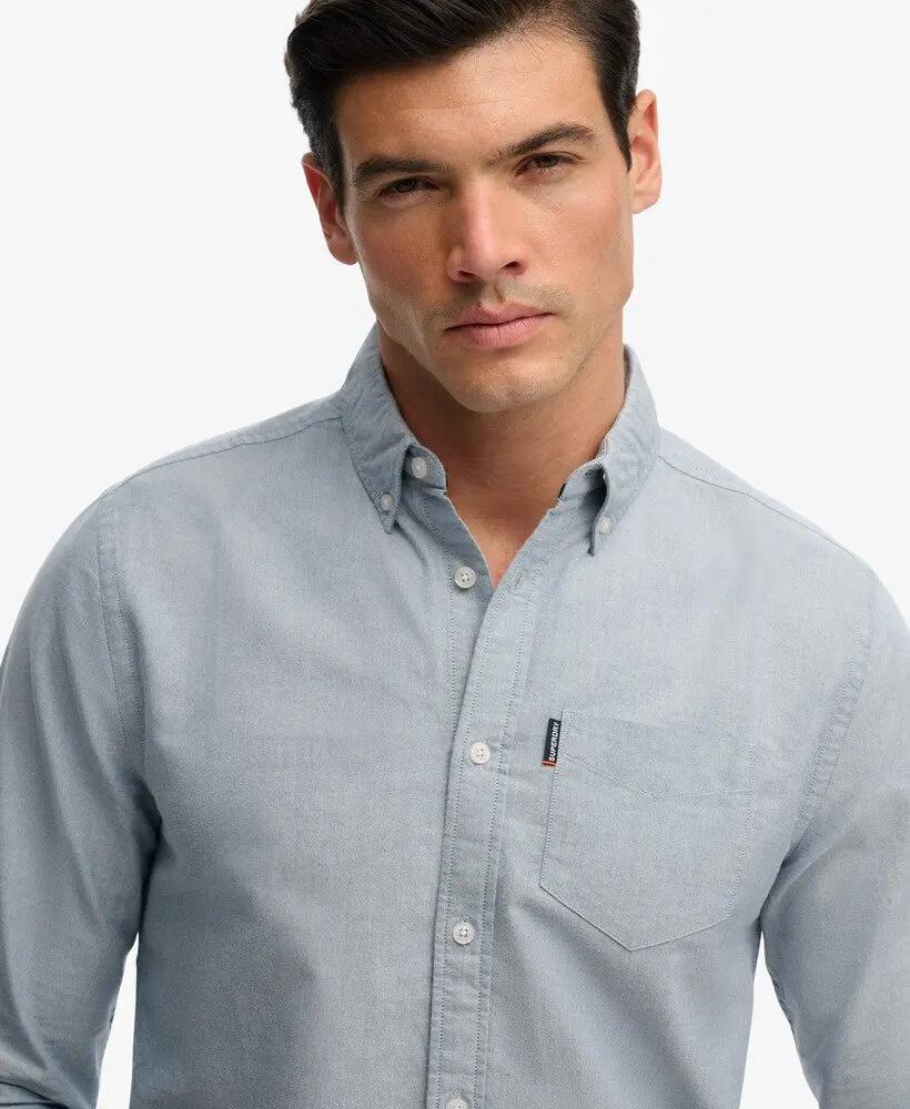 superdry Chemise Essential Oxford manches longues en coton – Deep Blue Chambray 4/7
