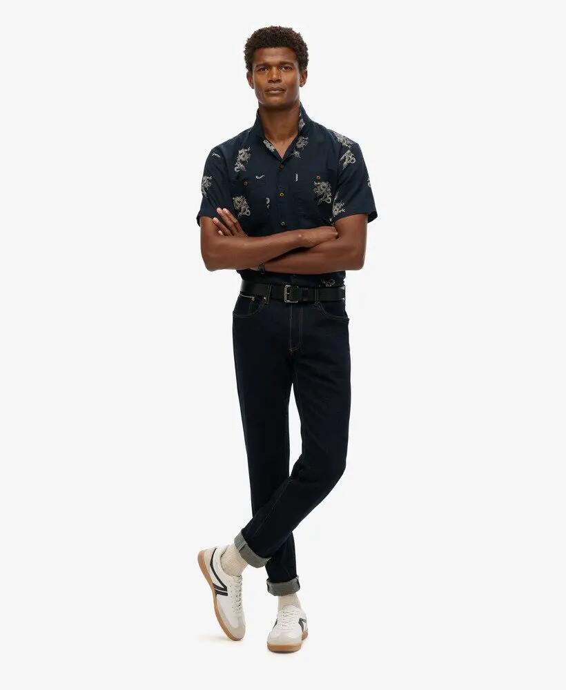 superdry Short Sleeve Beach Shirt linnenmix – Draconic Navy 2/6