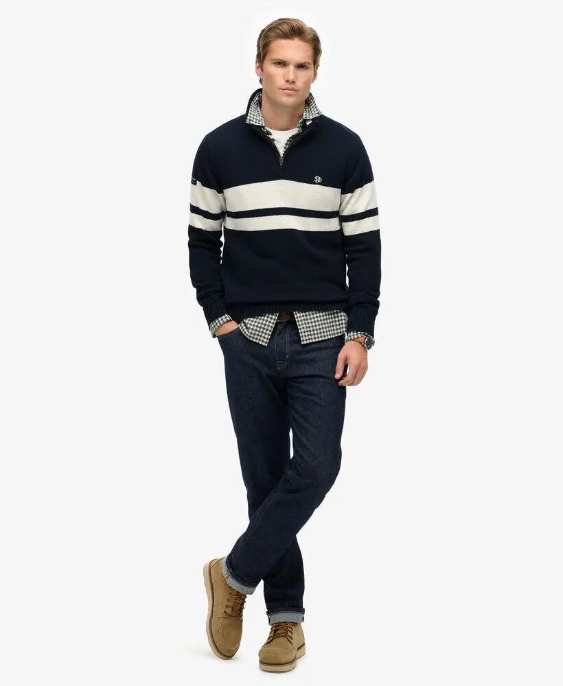 superdry Katoenen gestreepte half‑zip trui van biologisch katoen 3/6