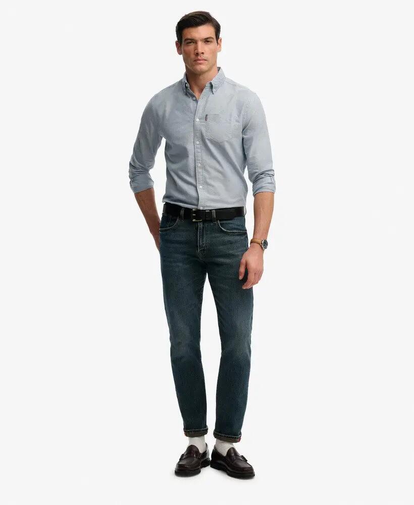 superdry Chemise Essential Oxford manches longues en coton – Deep Blue Chambray 3/7