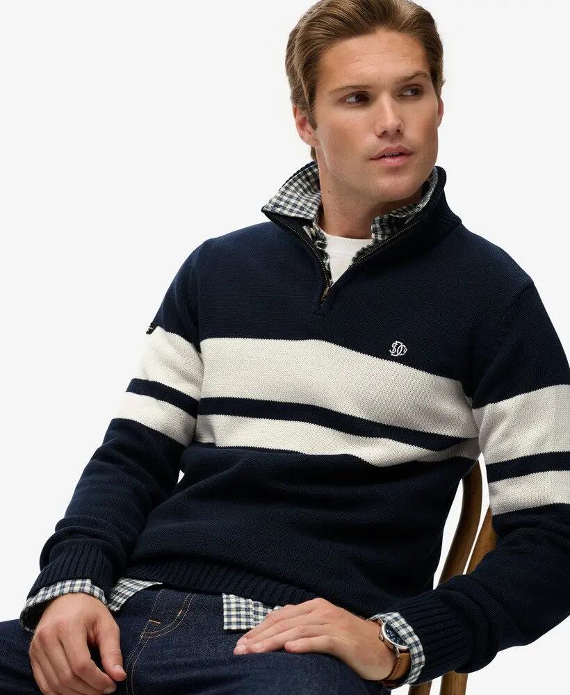 superdry Katoenen gestreepte half‑zip trui van biologisch katoen 2/6