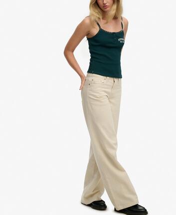 superdry Mid Rise Baggy Pants – luźny krój, 100% bawełna – Rice White