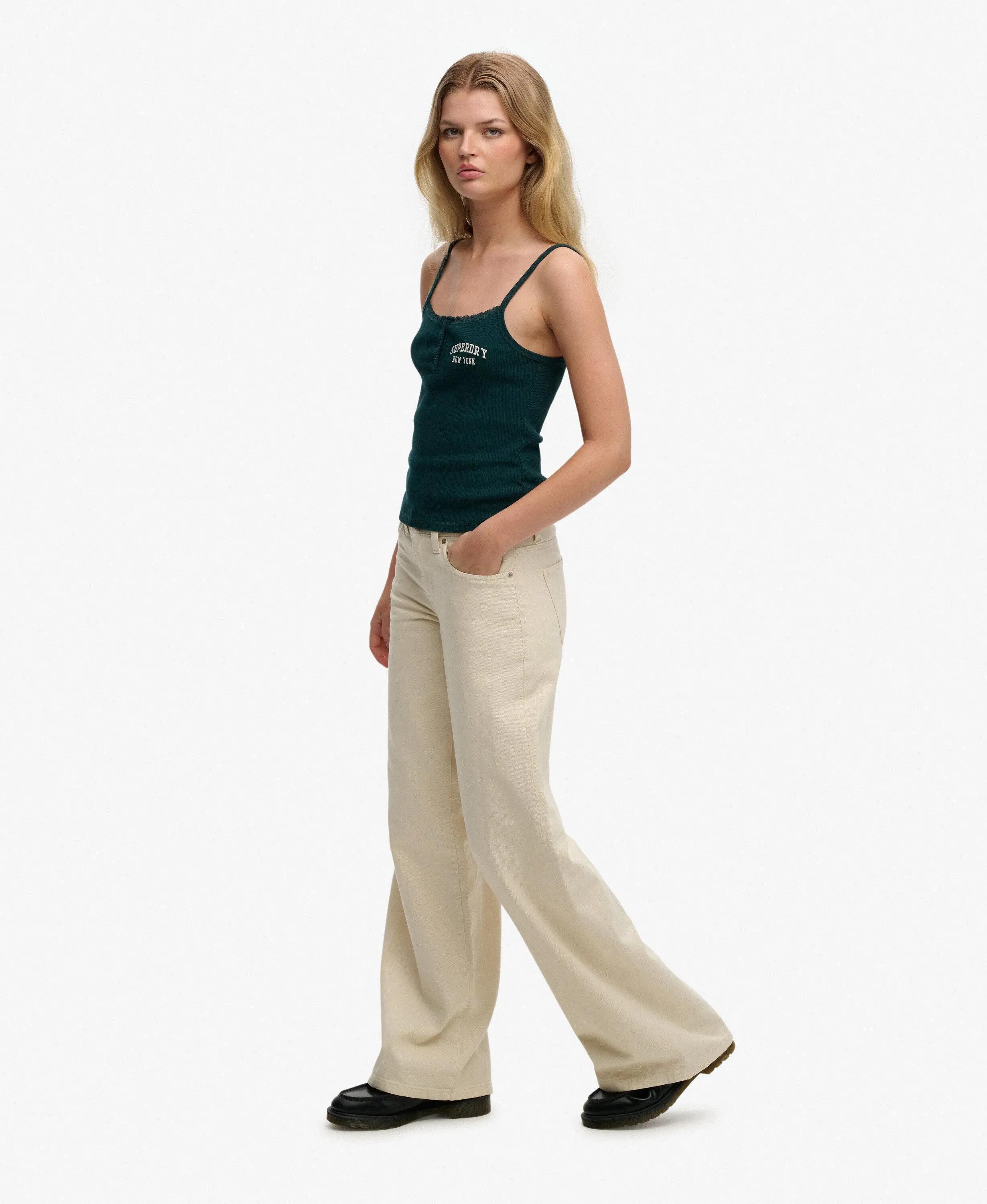superdry Mid Rise Baggy Pants – Luźne spodnie bawełniane, Rice White 5/7