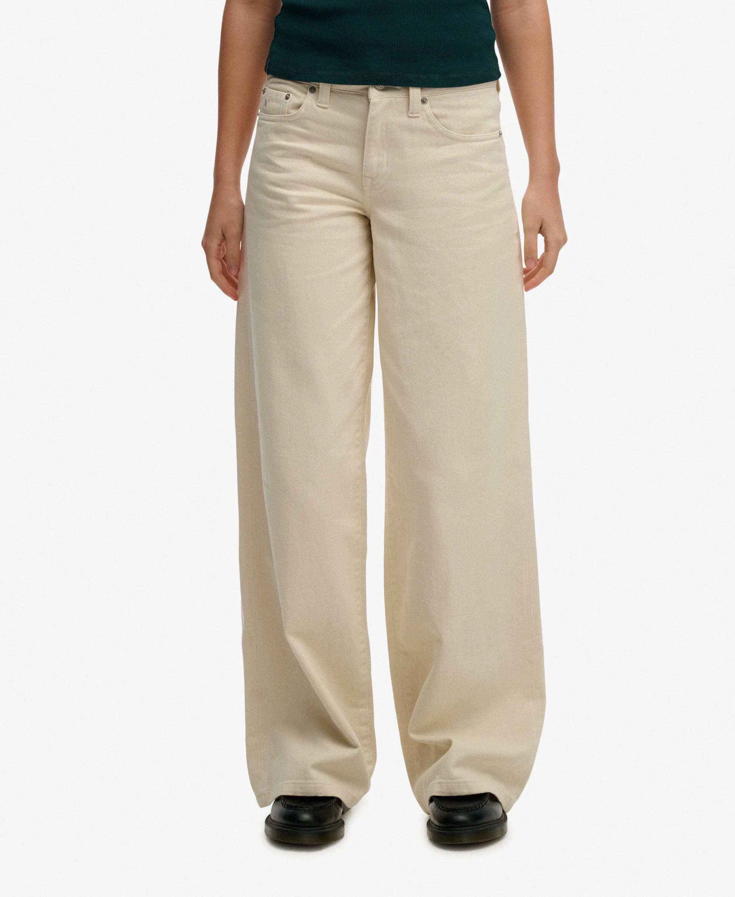 superdry Mid Rise Baggy Pants – Luźne spodnie bawełniane, Rice White 3/7