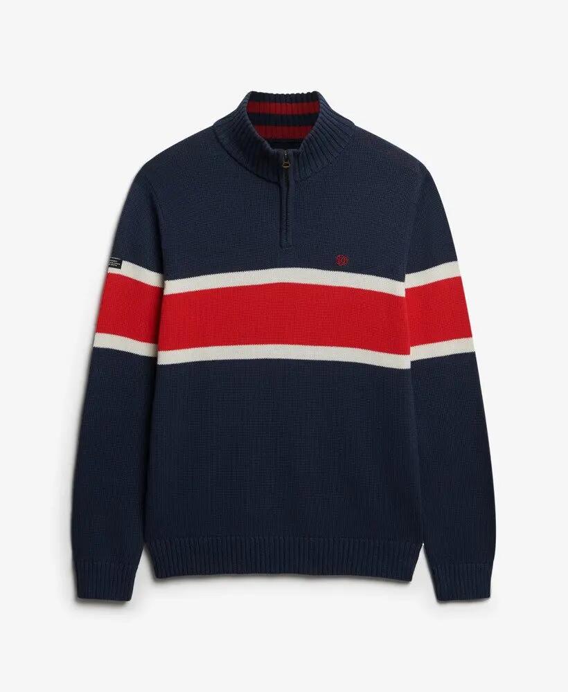 superdry Cotton Stripe Half Zip Knit — pull demi‑zip en coton biologique 6/6