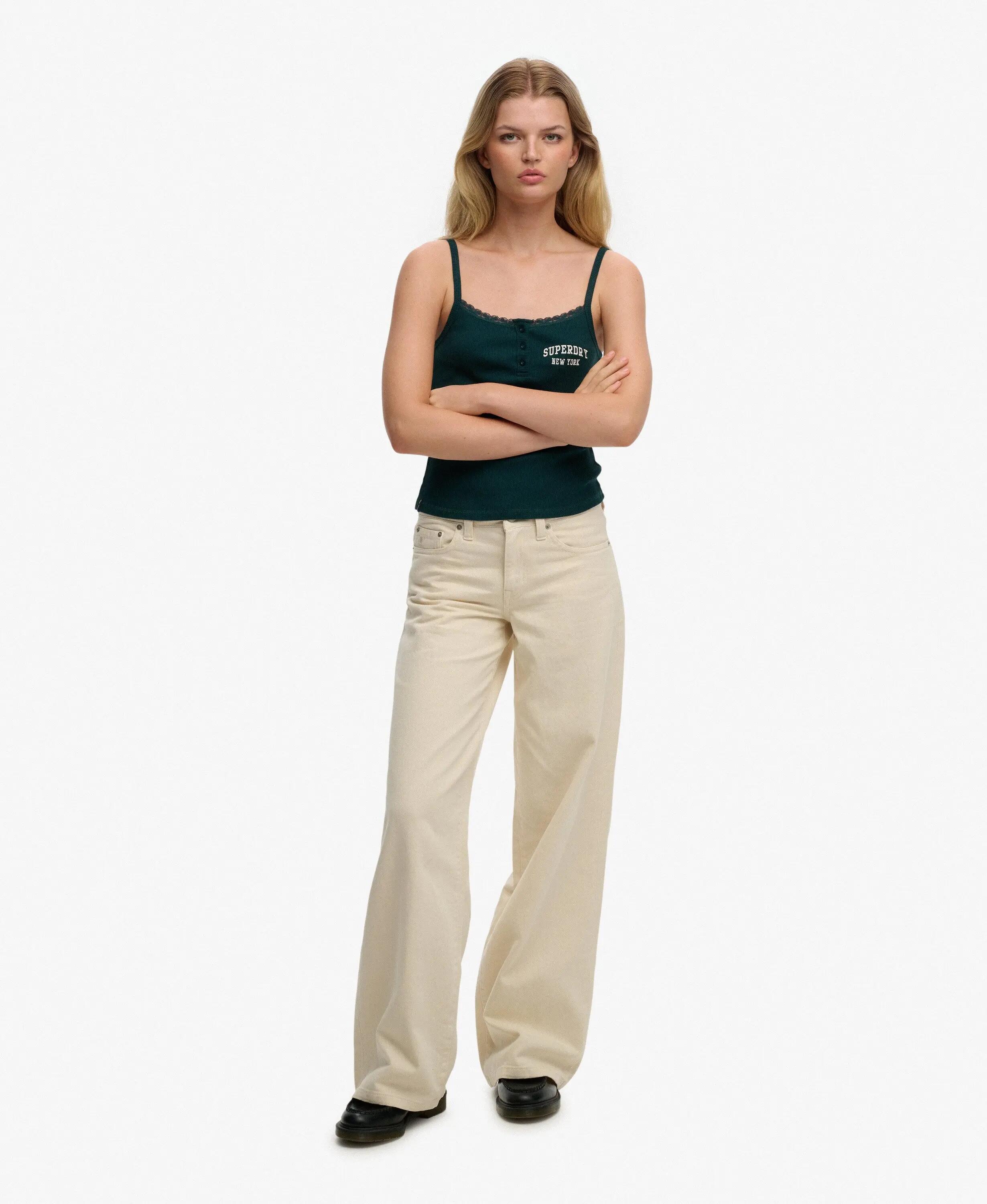 superdry Mid Rise Baggy Pants – Luźne spodnie bawełniane, Rice White 2/7