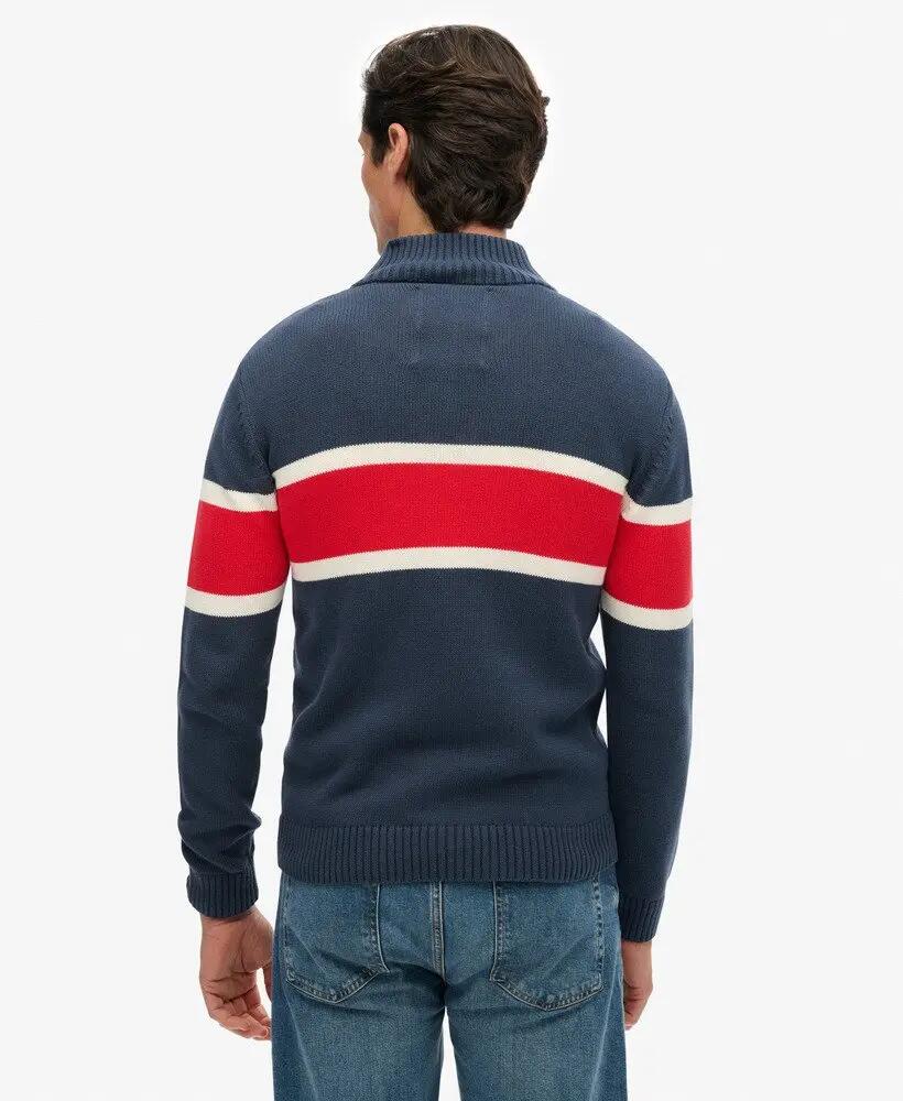 superdry Cotton Stripe Half Zip Knit — pull demi‑zip en coton biologique 5/6