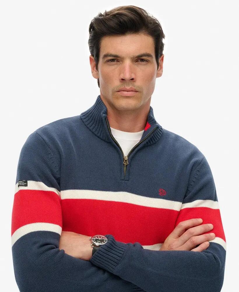 superdry Cotton Stripe Half Zip Knit — pull demi‑zip en coton biologique 4/6