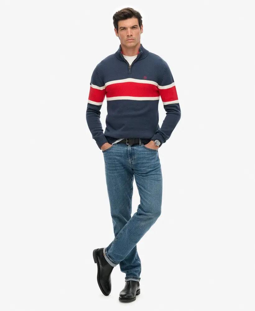 superdry Cotton Stripe Half Zip Knit — pull demi‑zip en coton biologique 3/6