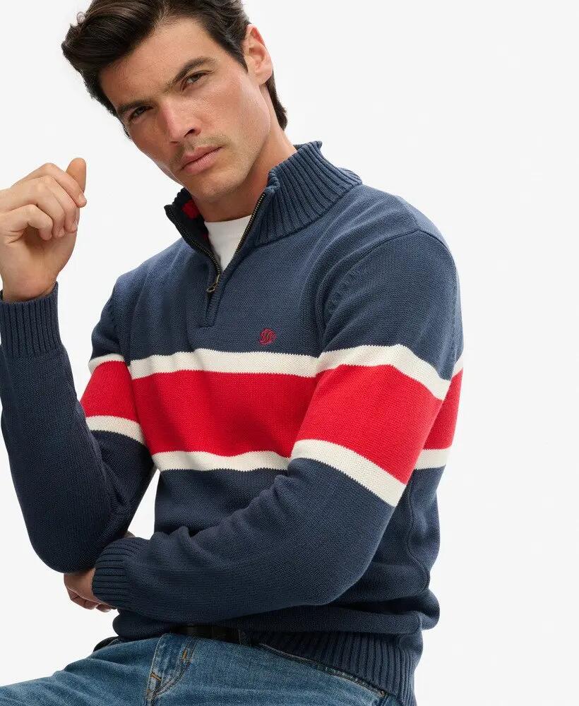 superdry Cotton Stripe Half Zip Knit — pull demi‑zip en coton biologique 2/6