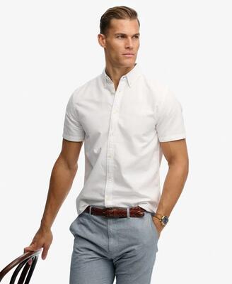 Superdry preppy oxford korte mouw overhemd pastel yellow chambray