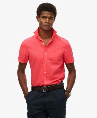 Superdry korte mouwen overhemd katoen-linnen sea foam green