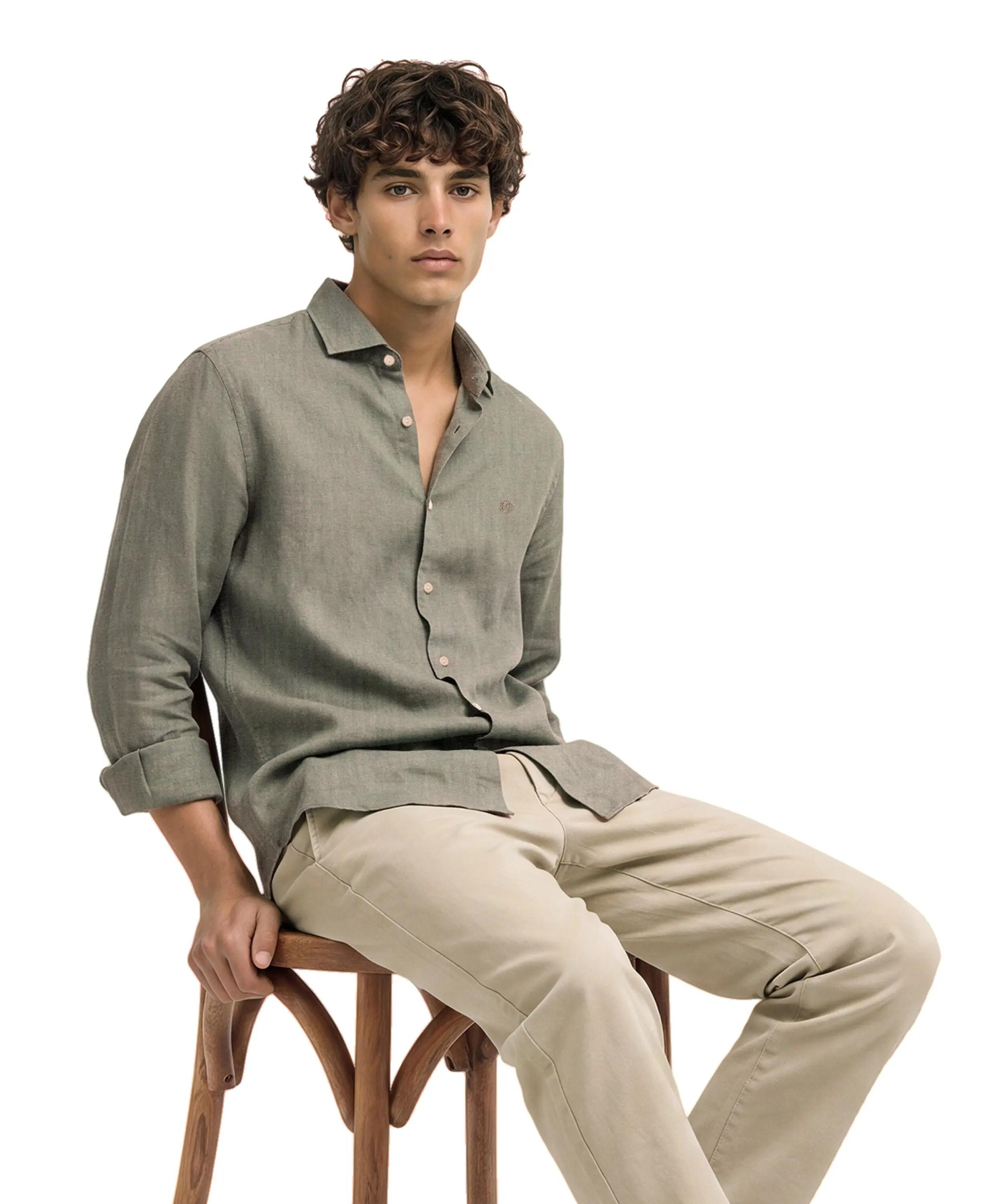 superdry Riviera Long Sleeve Linen Shirt – Leinenhemd Bay Green 3/4