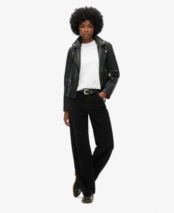 superdry Spodnie sztruksowe mid rise szeroka nogawka