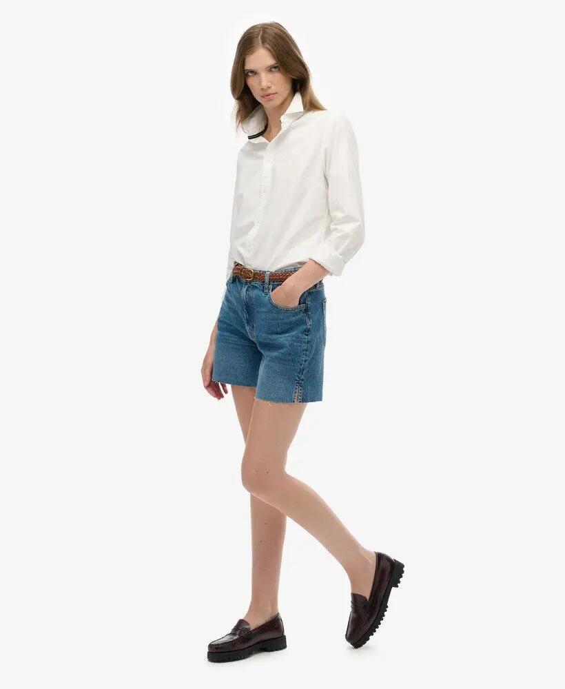 superdry Short taille mi-haute Coupe effilochée – Fulton Vintage Blue 3/6