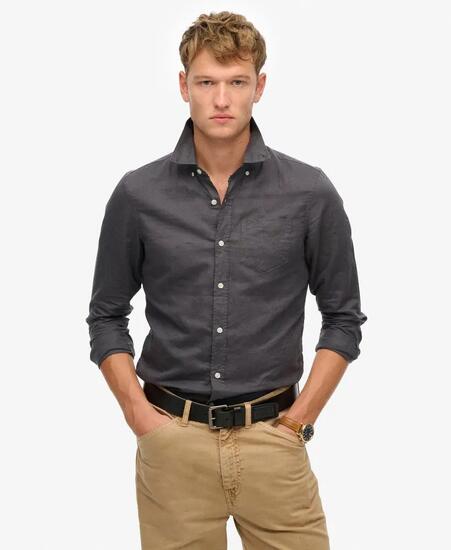 superdry Langarm-Hemd Baumwolle-Leinen Relaxed Fit
