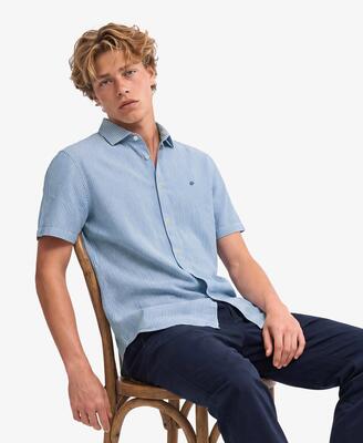 Superdry riviera korte mouw linnen overhemd - blue chalk stripe