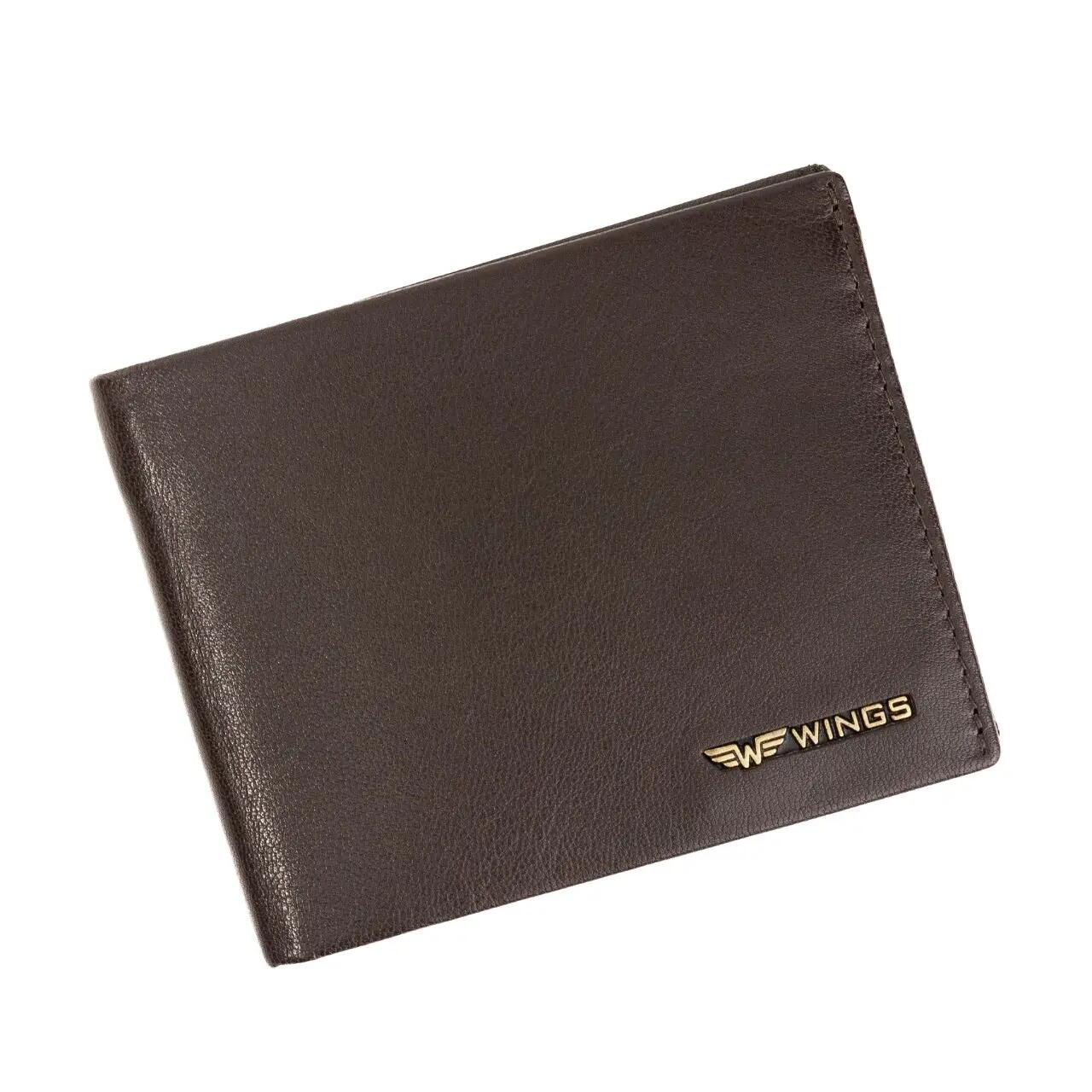Portefeuille homme marron WINGS en cuir naturel de chèvre 5/6