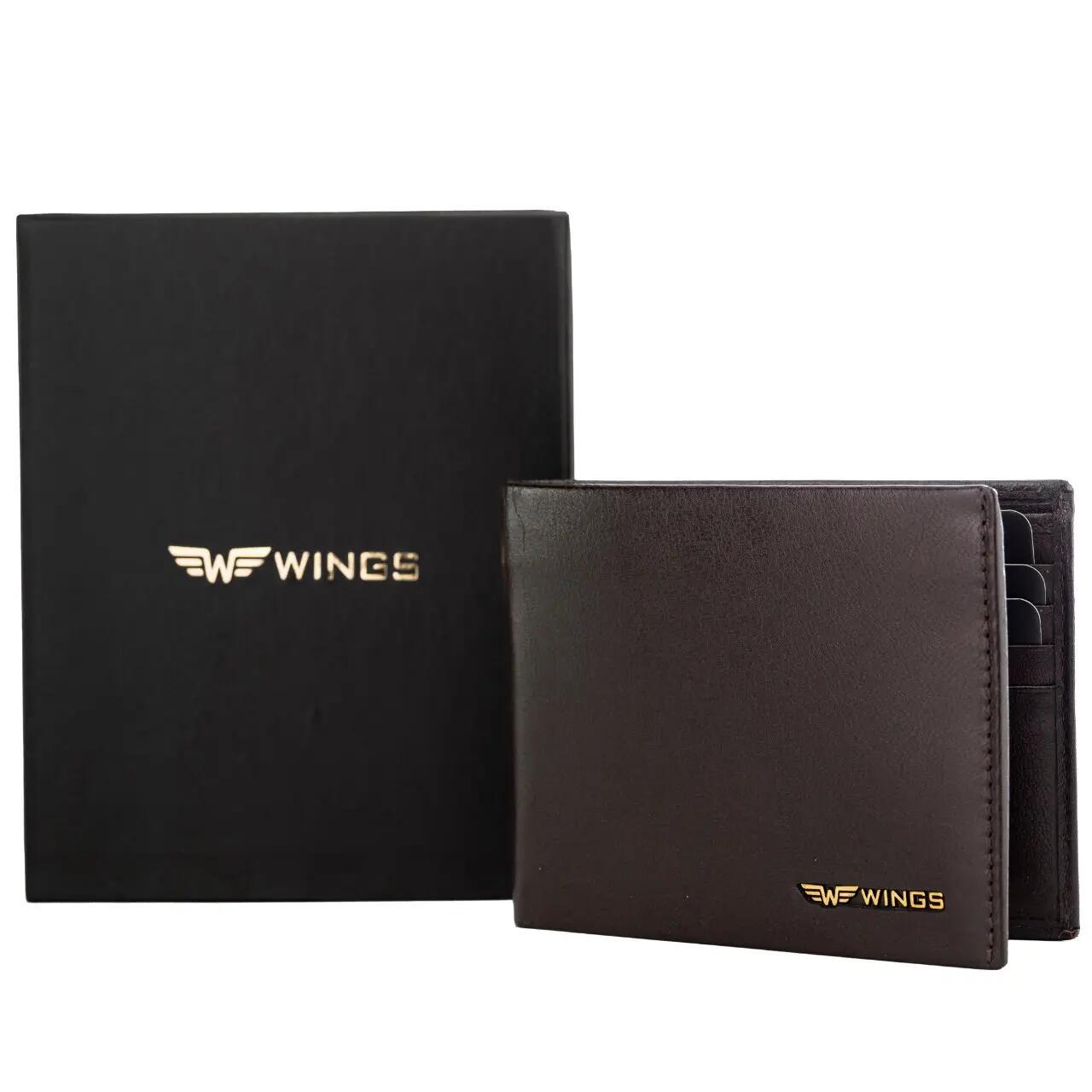Portefeuille homme marron WINGS en cuir naturel de chèvre 3/6