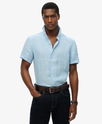 Superdry vacation linen korte mouwen overhemd linnen sea blue chambray