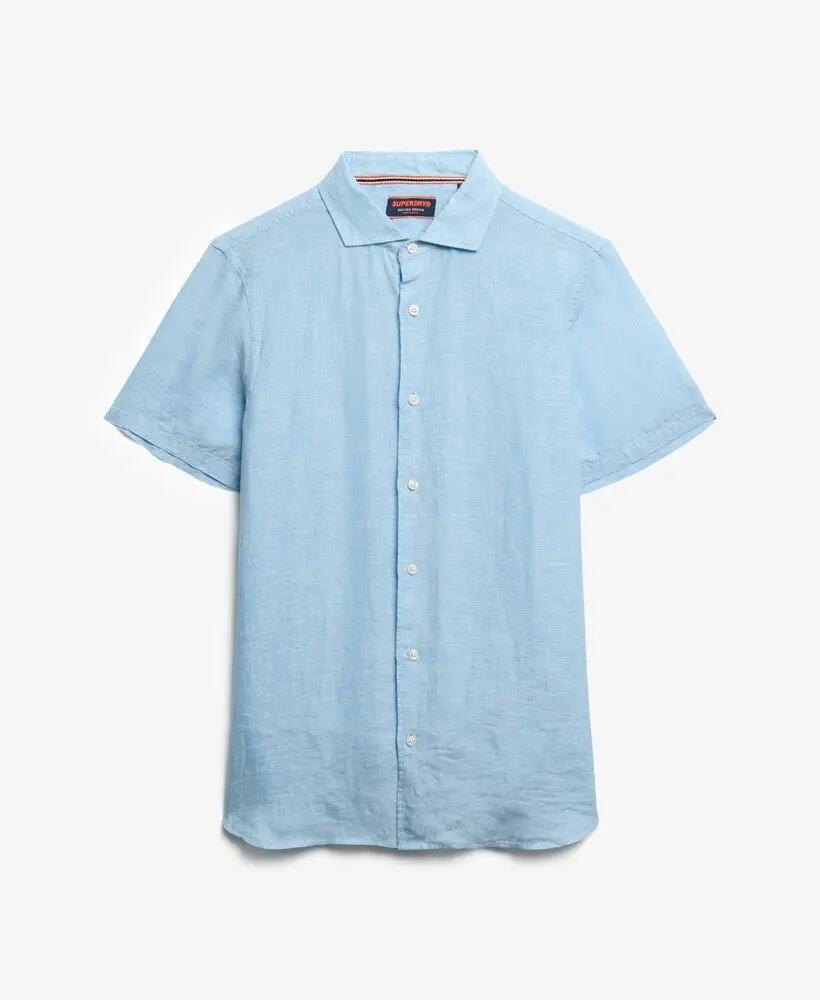 superdry Camicia Vacation Linen maniche corte lino Sea Blue Chambray 5/5