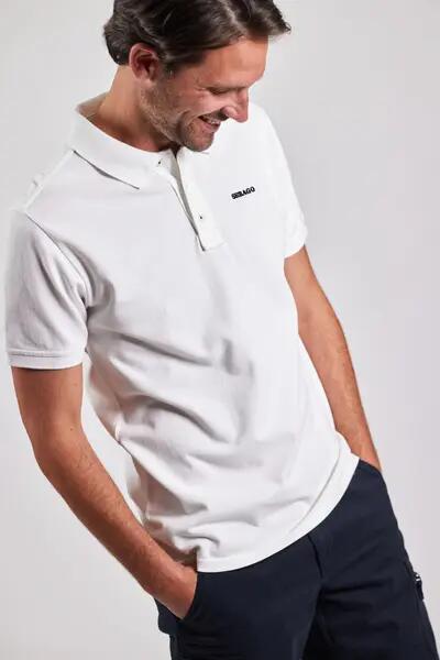 sebago Polo Outwashed Logo Pique branco em algodão 3/4