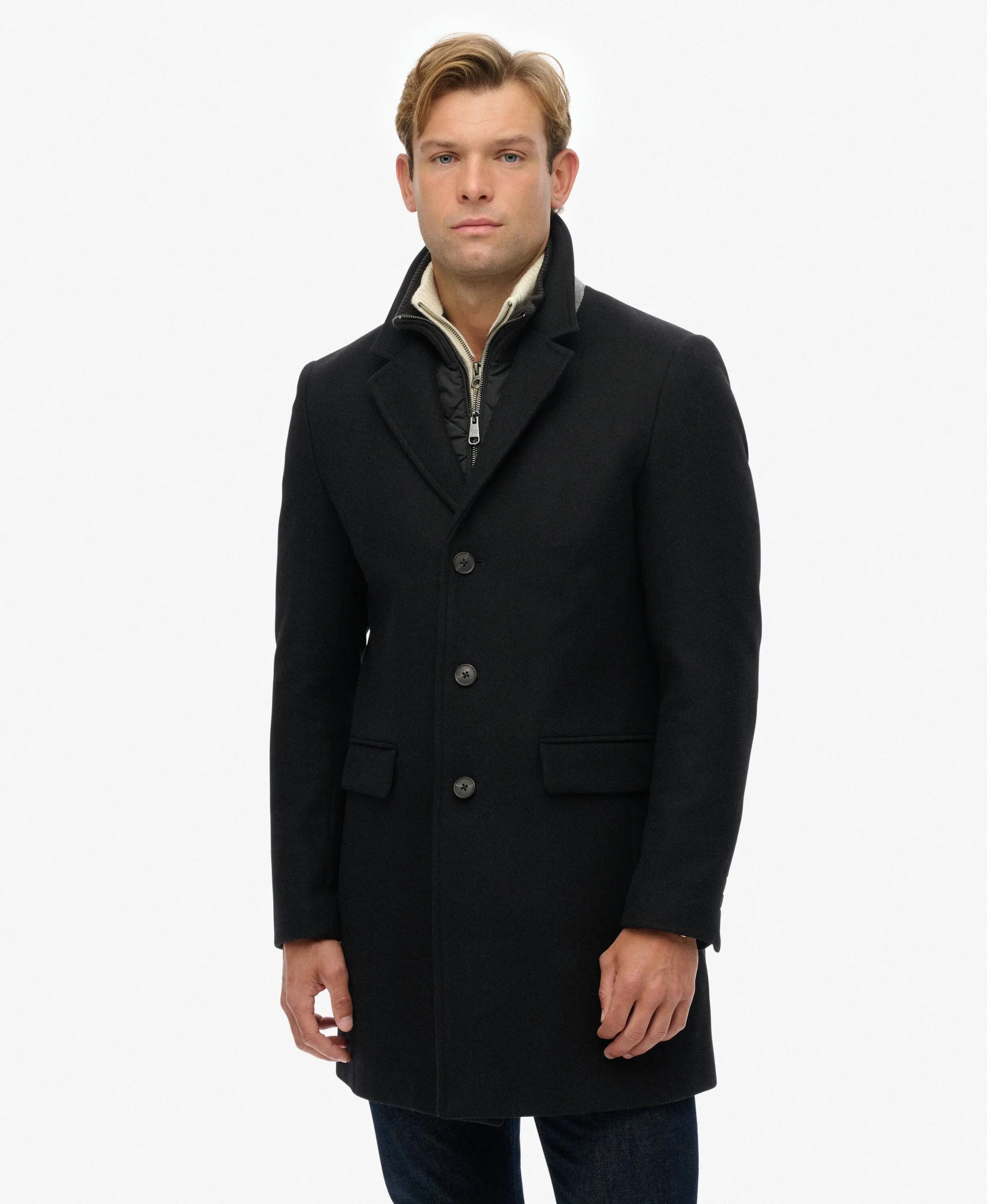 superdry Manteau Tailored Two-in-One Town Coat en laine, slim, noir 6/7