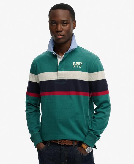 superdry Vintage Chestband Rugby Top en coton bio – Pacific Green Chestband