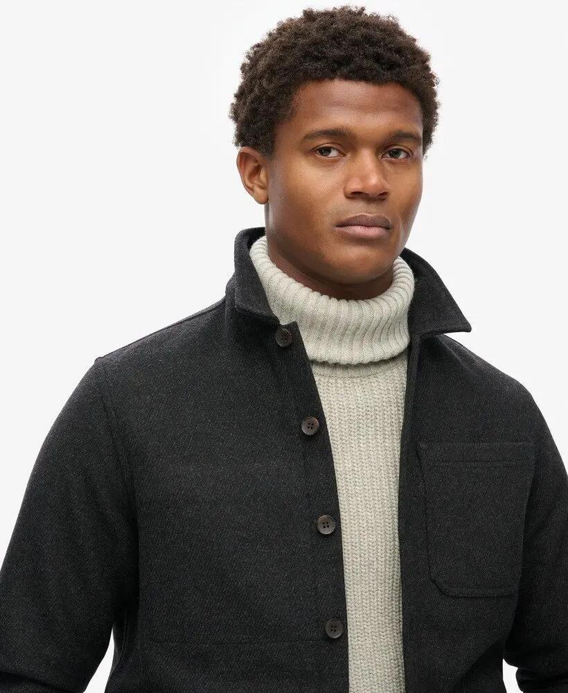 superdry Merchant Wool Overshirt en laine – Black Texture 3/6