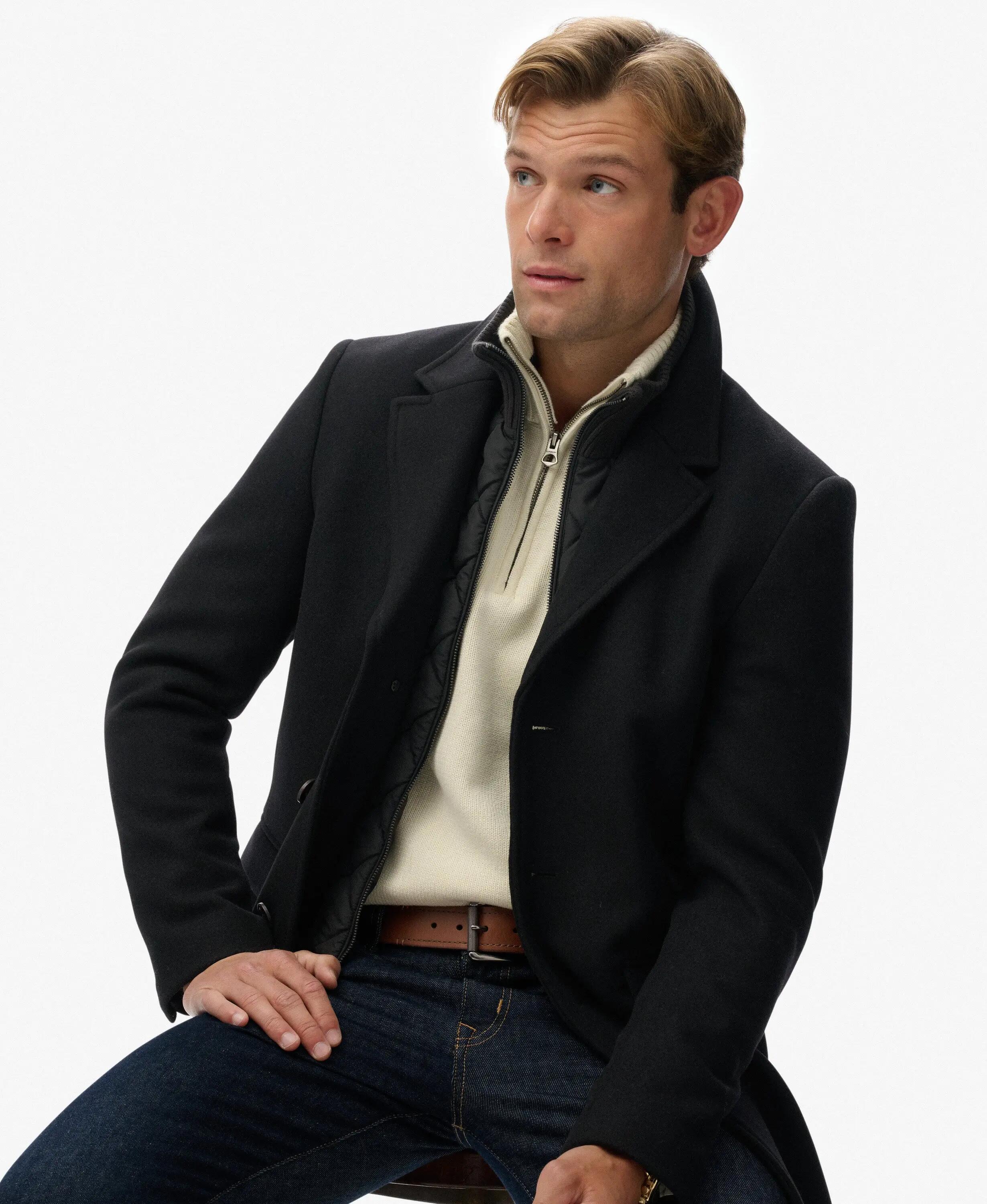 superdry Manteau Tailored Two-in-One Town Coat en laine, slim, noir 5/7