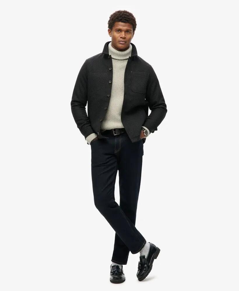 superdry Merchant Wool Overshirt en laine – Black Texture 2/6