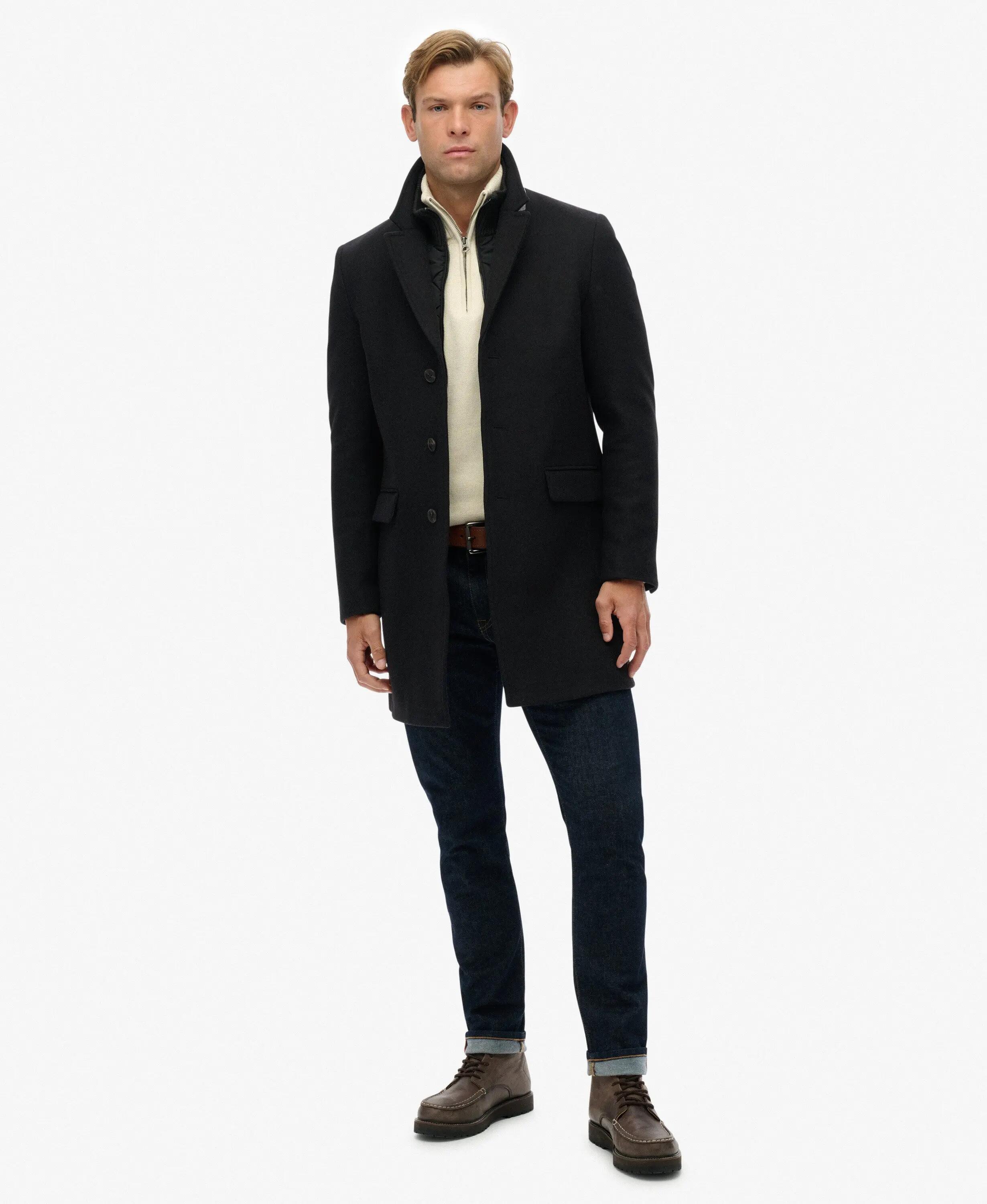 superdry Manteau Tailored Two-in-One Town Coat en laine, slim, noir 3/7