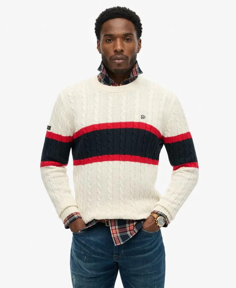 superdry Maglione Cotton Stripe Cable in cotone biologico 2/6