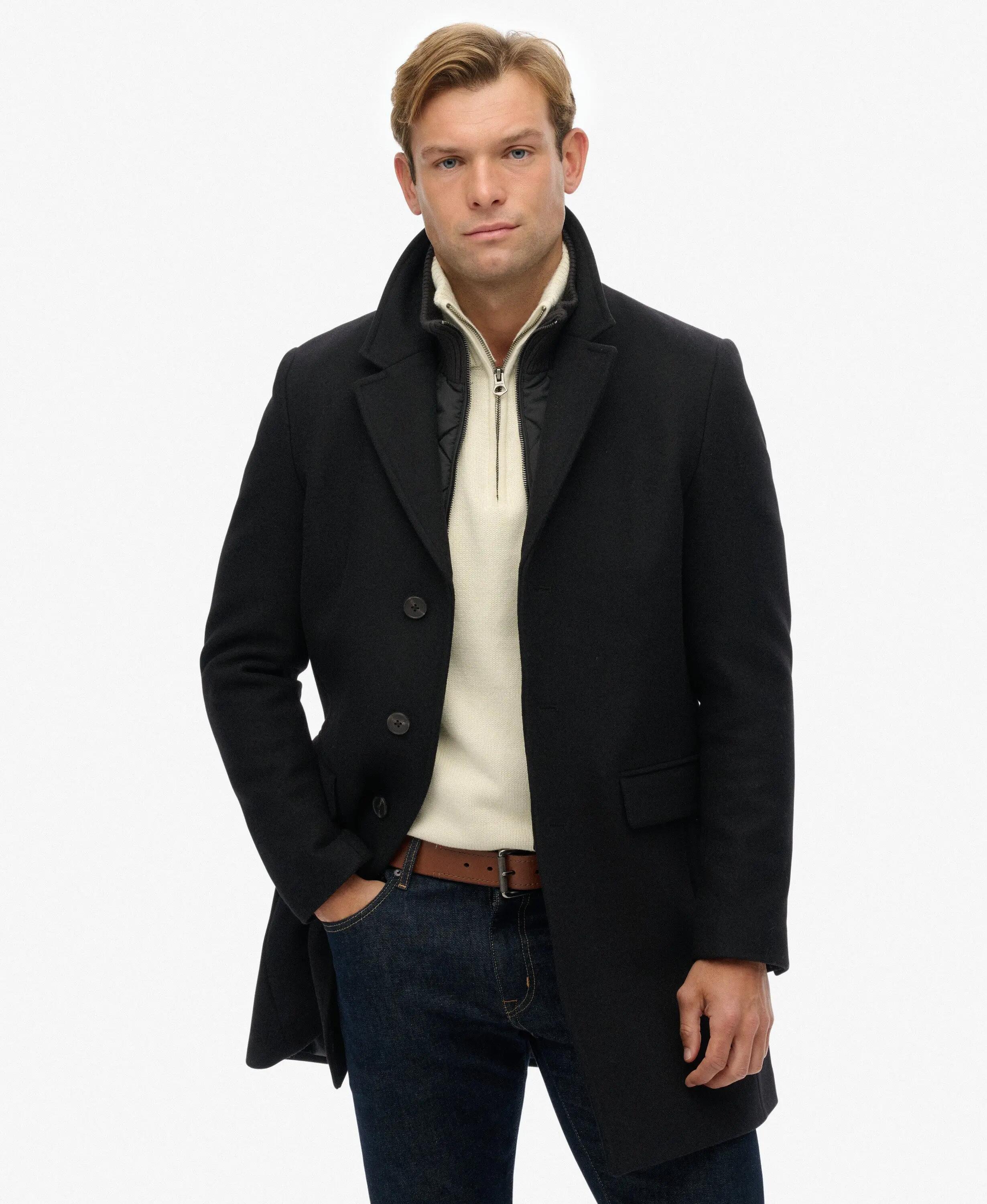 superdry Manteau Tailored Two-in-One Town Coat en laine, slim, noir 2/7