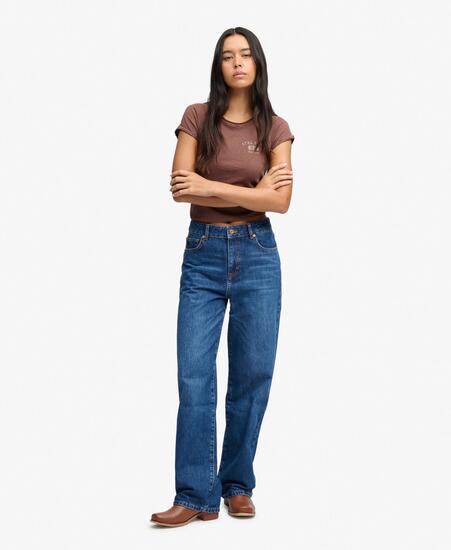 superdry Jeansy z wysokim stanem z organicznej bawełny, szeroka nogawka – Deep