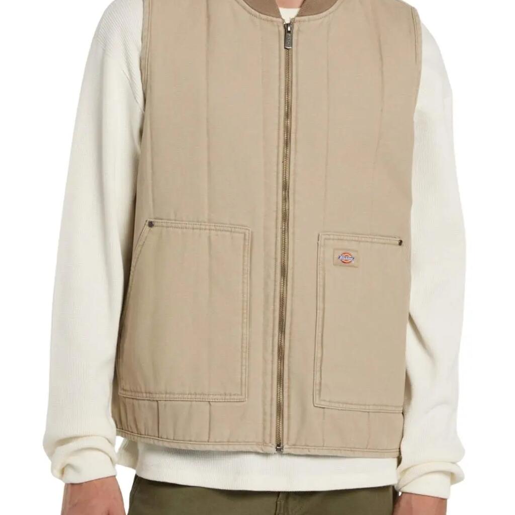 Men's sleeveless quilted cotton canvas jacket - Beige