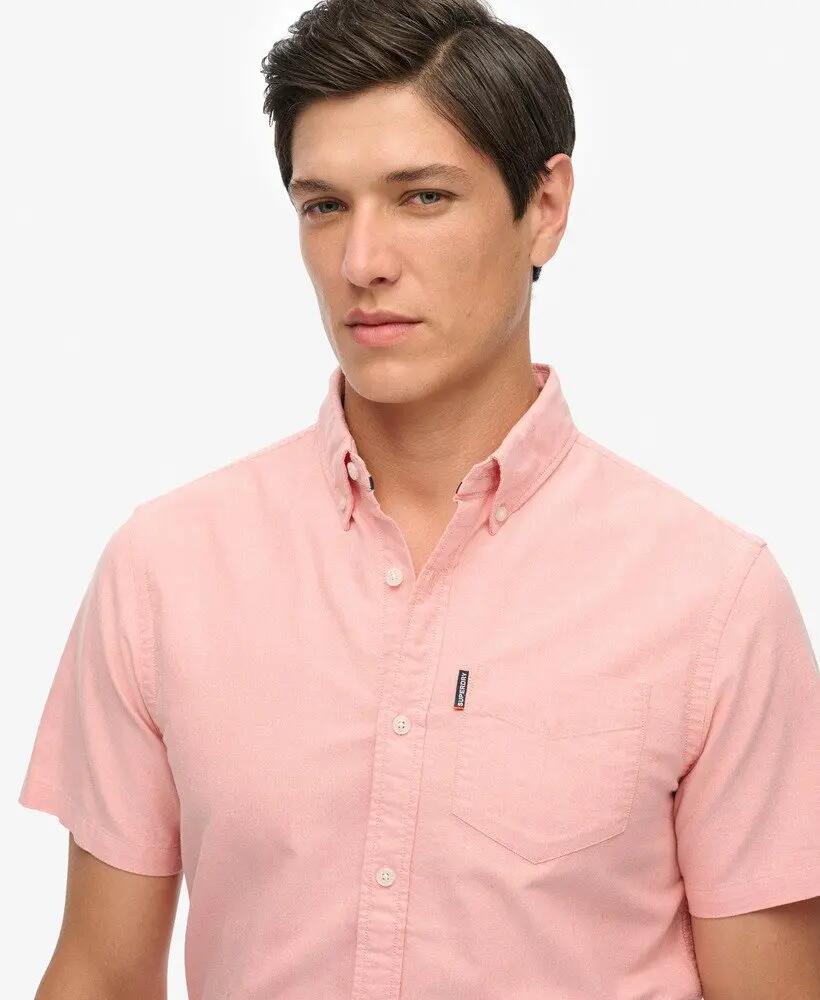 superdry Oxford Short Sleeve Shirt algodón orgánico Rose Pink Chambray 3/5