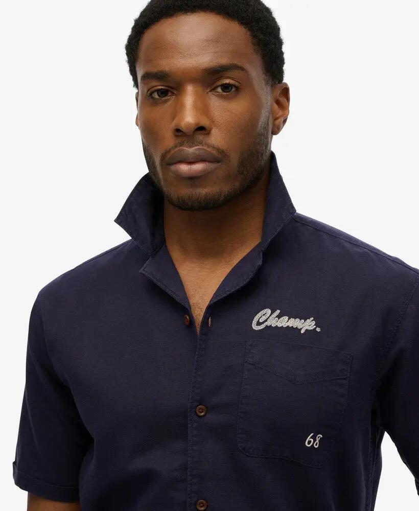 superdry Camisa The Merchant Store Resort algodón y lino NAUTICAL NAVY 3/5